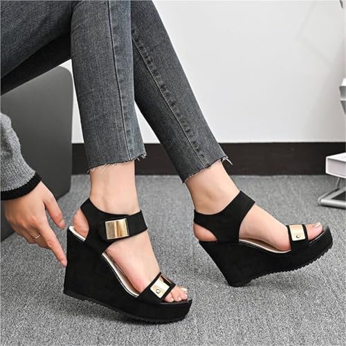 Fish Mouth Wedge Sandals for Women's Retro Ankle Buckle Back Zipper Platform Sandals with Arch Support Ladies Lightweight Non Slip Beach Flip Flops Shoe2
