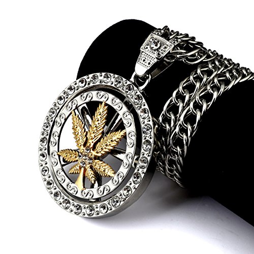 Mcsays Hip Hop 18K Gold Plated Whirligig Spin Hemp Weeds Leaf Necklaces Men Women Charm Crystal Weed Chains #TOP1