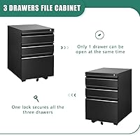 Vista 6 de INVIE Archivador de 3 cajones con cerradura, archivador vertical de metal debajo del escritorio para archivo de cartas legales, diseño