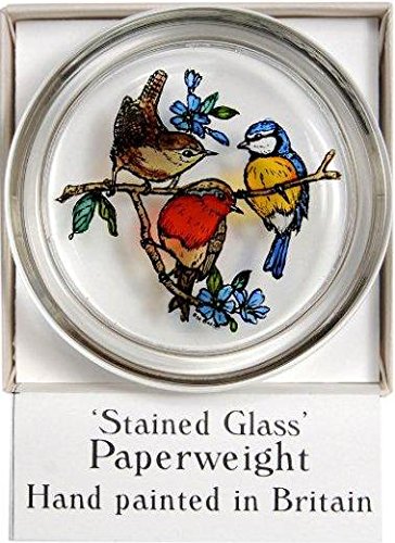 Winged Heart presented by Celtic Glass Designs Decorativa Pintada a Mano Vidriera Pisapapeles en un jardín diseño de pájaros