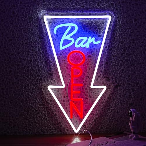 Image of Bar Open Neon Sign USB Powered Open Arrow Guide Neon Sign for Bar Decor Dimmable Switch Light Up Bar Sign for Club Beer Shop Neon Light (16.5 * 9.8 In)