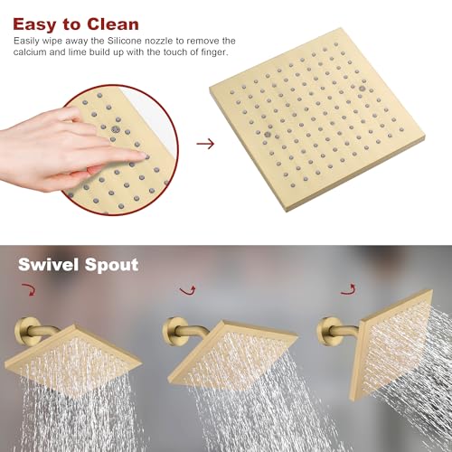 Set de cabezal y válvula de ducha Gold, instalación de pared, cuadrado de 8 pulgadas, chorro único, mezcla para baño (1.8 GPM) miniatura 5