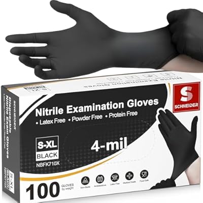 Schneider Nitrile Exam Gloves, 4 Mil Black Gloves Disposable Latex Free Powder Free, Food Safe for Cooking, Food Prep, Clean