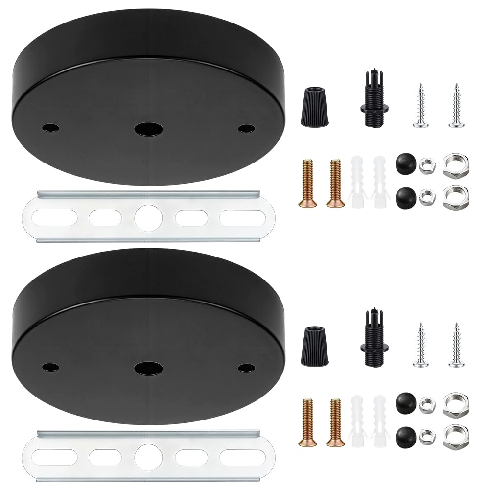 AHANDMAKER 2 Pcs Ceiling Canopy Kit Iron Light Fixture Cover Plate 3.86 Inch Round Mounting Hardware for Pendant Light Chandelier Hanging Lighting in Living Room Dining Room Home Decor, Black