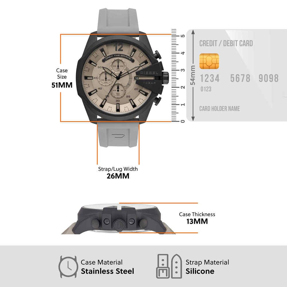 Diesel Mega Chief Uhr für Herren, Chronographenwerk mit Silikon- oder Nylonarmband