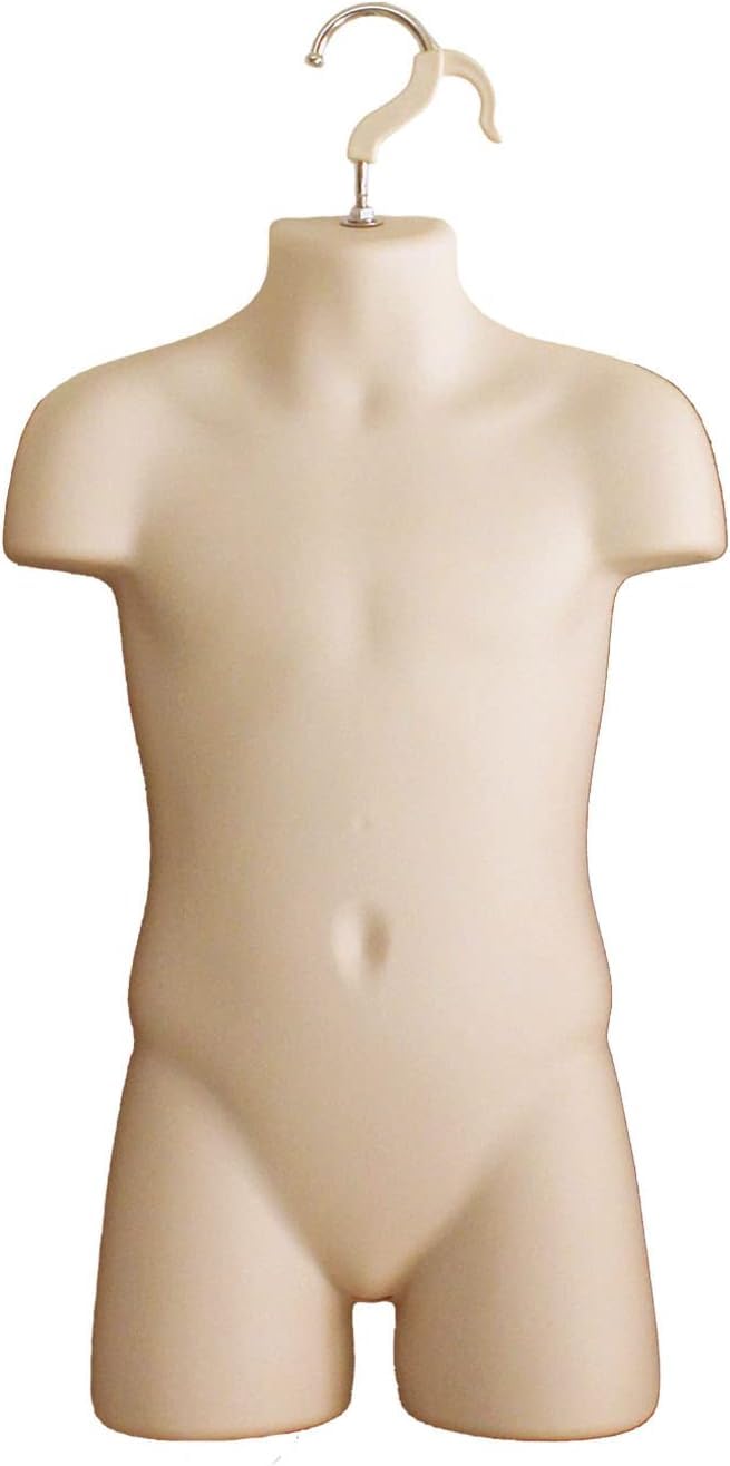 DisplayTown Flesh Child Torso Hollow Back Body Stackable Dress Form with Hanging Hook for Headless Halloween Costume, Tshirt Display, Countertop,