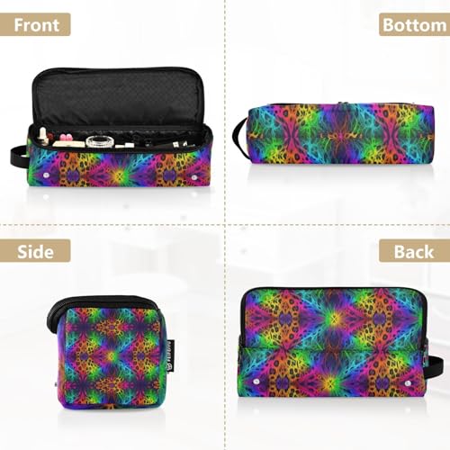 Bolsa para herramientas de cabello con tapete resistente al calor, organizador portátil para planchas, rizadores y alisadores, diseño de estampado de leopardo arcoíris miniatura 5