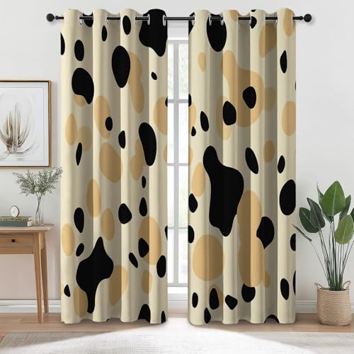 Rideau en polyester isolant haut de gamme | Motif abstrait chic beige et noir
