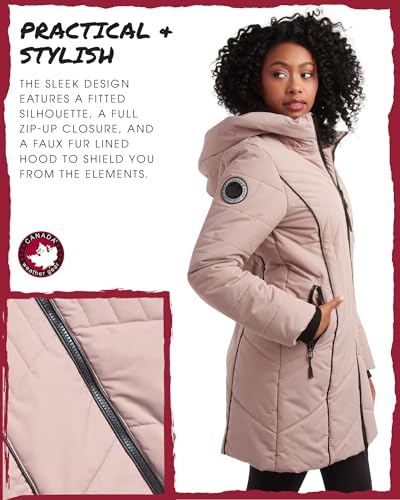 CANADA WEATHER GEAR Women's Puffer Jacket with Hood and Faux Fur Trim - Cozy Long Winter Coats for Women (S-XL)4