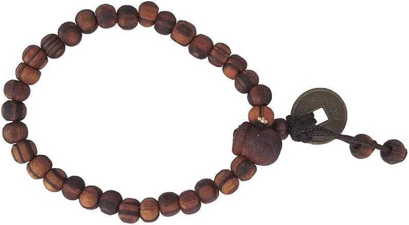 Galaxy Karmaa Feng Shui Copper Coin Tibetan Buddhist Wood Beads Mala Meditation Wrist Bracelet