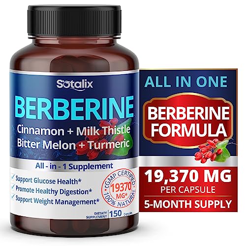 Premium Berberine 19,370mg plus Ceylon Cinnamon, Bitter Melon, Milk Thistle - Supports Immune System, Heart & Gastrointestinal Wellness - 150-day supply (150 count (pack of 1))