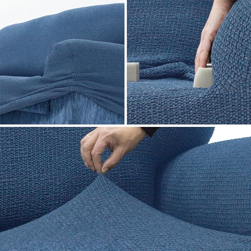 Housse de canapé 4 places extensible bleu ciel avec mousse d'ajustement - 5