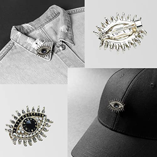 Image of Retro Evil Eye Brooch Fashion Unique Crystal Pearl Abstract Eyes Brooches Pin Badge for Women Bridal Jewelry Gift