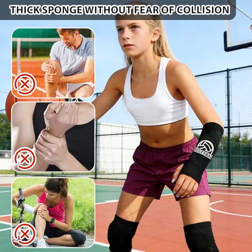 Hpbaggy Volleyball-Schutz, 1-Paar Armstulpen +1-Paar Knieschoner, Sport Unterarm Ärmel -Handgelenkstützemit Schutzpolster und Daumenloch,Schwamm Kollision Knieschutz Knie Schoner - S