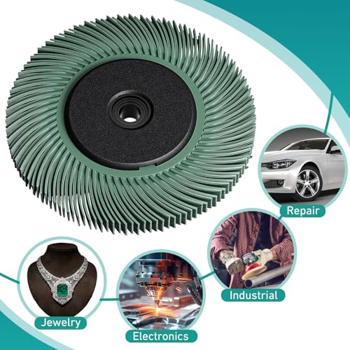 Image of Sieral 50# Radial Bristle Brush, 6 in x 1 /2 in x 1 in, Nylon Bristle Disc with Adaptor for Metal Polishing & Rust Removal(Green)