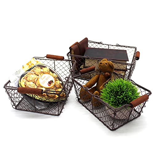 Rustic Chicken Wire Baskets with Wood Handles