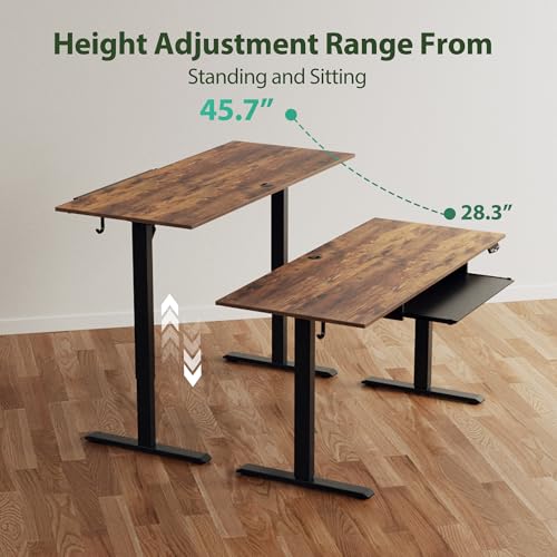 Image of Agilestic Height Adjustable Desk with Keyboard Tray, 55 x 24 Inches Electric Standing Desk with Memory Preset, Stand up Computer Table, Lightweight Board, Dark Brown
