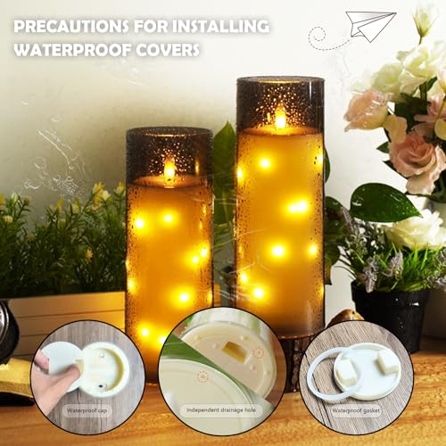 Image of kakoya 11 inch x 4 inch Large Outdoor Waterproof Flameless LED Candles with Remote and Timer,Acrylic Pillar Candles Battery Operated with Embedded Star String for Porch,Patio,Outdoor Decor,Set of 2(Grey)