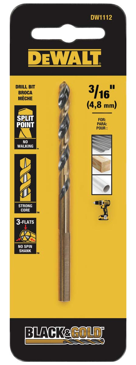 DEWALT DW1112 3/16" Black-Oxide Split-Point Drill Bit
