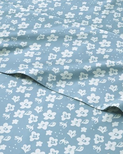 Image of Twin 3 Piece Floral Sheet Set - Soft, Breathable & Cooling - Blue Meadow