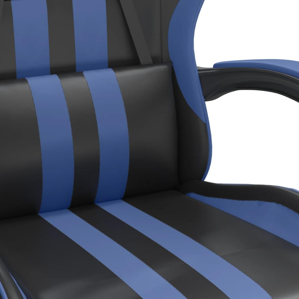 Gaming-Stuhl mit Fußstütze Kunstleder Ergonomischer Bürostuhl Drehstuhl 135° Neigbar Massage-Lendenkissen Schwarz Blau
