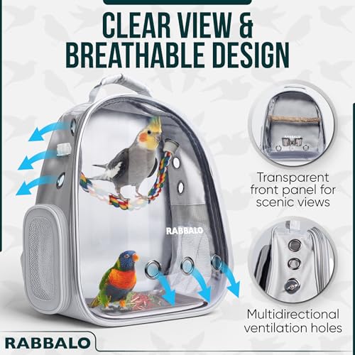 Image of Bird Carrier Backpack with Clear Window - Travel Cage for Parakeets, Conures, Cockatiels - Portable Pet Bag with Tray, Perches, Cups, Ventilation - Hiking, Travel & Outdoor Adventure