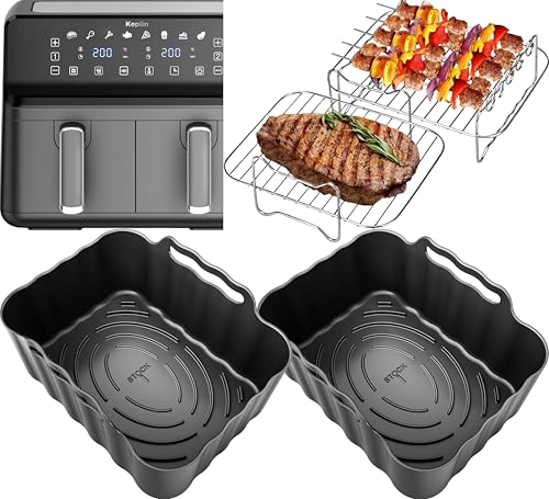 iStock Ltd Premium Keplin 9L Accessories | 2 Silicone Liners & 2 x 304 Stainless Steel Racks + 4 Skewers | Non-Stick, Dishwasher Safe | 8PCS Keplin 9L Accessories Air Fryer Liners & Racks