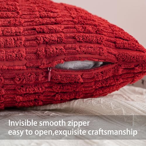 Image of Aegero Pack of 2 Corduroy Decorative Throw Pillow Covers 24x24 Inch, Red | Fall Soft Striped Pillow Covers Modern Farmhouse Home Decor Christmas Throw Pillow Covers for Sofa Living Room Couch Bed