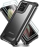 SUPBEC Samsung Galaxy S21 Ultra Case, Carbon Fiber Shockproof Protective Cover with Screen Protector