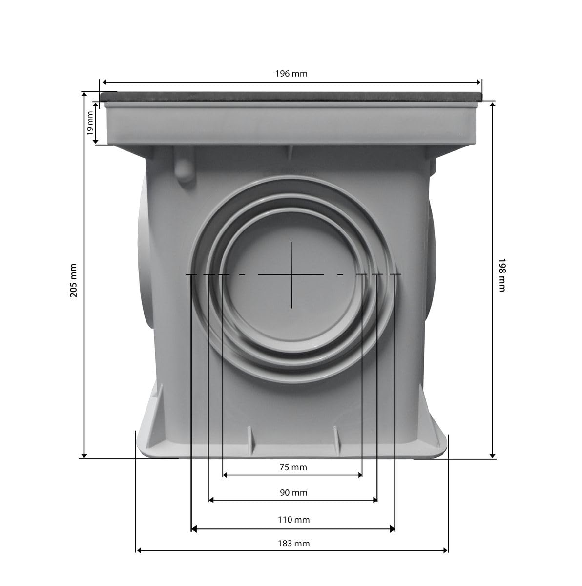 Marley - Canal d'entrée avec grille en fonte - 200 x 200 mm - Siphon de cour - Siphon de sol accessible