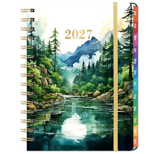 2027 Planner - Jan. 2027 to Dec. 2027 2027 Planner Weekly and Monthly with 12 Colorful Monthly Tabs Elastic Closure Inner Pocket 6.3 x 8.4 - Forest Landscape