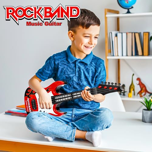 Image of VGRASSP 4 String Rockband Guitar Toy for Kids with Cool Lights and Dynamic Music - Color As Per Stock (21 Inch Electric Guitar)