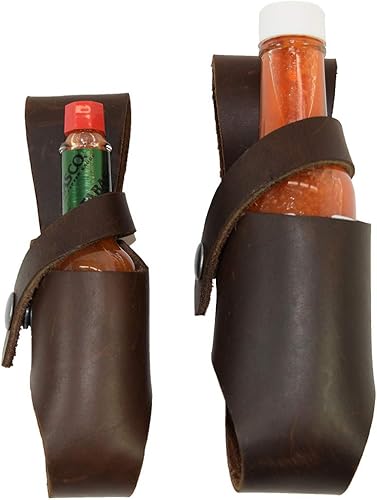 Hide & Drink, Funda gruesa y duradera de cuero para salsa picante, paquete de 2 fundas para cinturón de botella de 5 onzas y 2 onzas, perfecta para