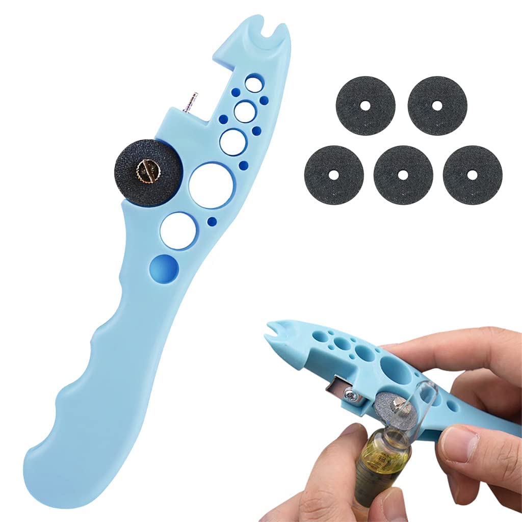 Ampule Cutter with 5 Replaceable Grinding Wheels, Ampoule Cutter for Doctors, Glass Bottle Cutter, Ampule Breaker, Suitable for Home Daily or Medical Use, Cut The Ampoule (Blue)