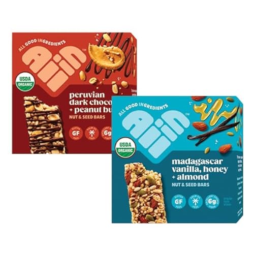 All In Snack Bars Nut & Seed Variety Pack - Madagascar Vanilla Honey Almond and Peruvian Chocolate - Gluten Free - Organic - Non-GMO (24 Pack)