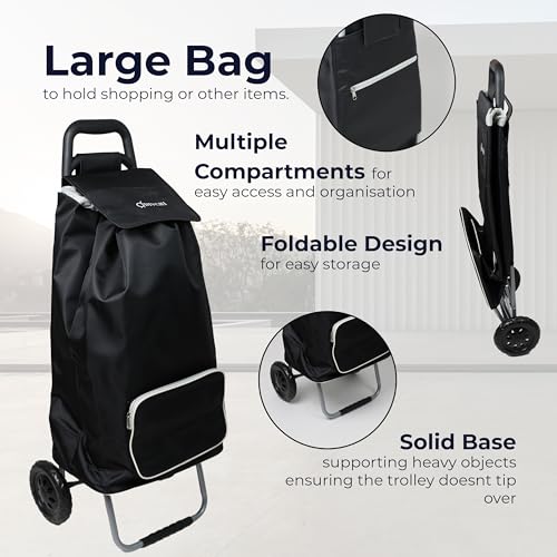 DIVCHI Einkaufstrolley mit 2 Rädern, faltbar, robust, zusammenklappbar, Einkaufswagen, Allzweckwagen, Rollwagen, Aufbewahrungswagen, Schwarz – Bild 5