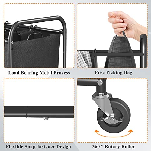 Wisdom Star 3 Bag Laundry Sorter Cart With Storage Shelf, Laundry Hamper Sorter With Rolling Wheels And Removable Bags For Clothes Storage,Laundry Organizer Basket Laundry Clothes Hamper, Black #TOP3