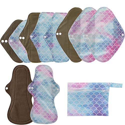 Ohbabyka 10pcs waschbare Slipeinlagen, vier Größen: 20cmx2, 25cmx3, 30cmx3, 33cmx2, waschbare Stoffeinlagen, Damenbinden, waschbare Bambusfasereinlagen, mit Waschbeutel Cover