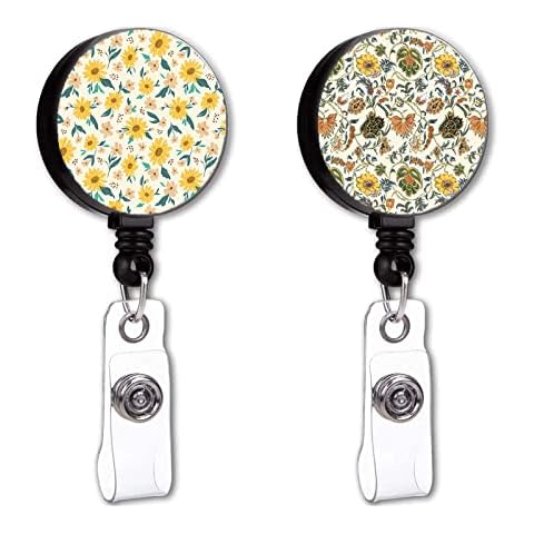 Badge Reels Retractable with Clip, Id Badge Holders Cute, Student Retractable 360° Buckle Badge Card Name Hanging Key Chain for Nurses Work Teacher Women (Flower 2pcs) Cover