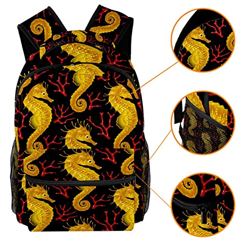 Sac à dos motif hippocampe jaune et corail haute capacité - 3