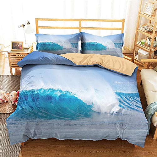 Ensemble de literie 3D Blue Ocean Wave Ensemble de Parure de Lit Simple Double King Parure de Lit Taie d'oreiller Ensemble de Couette en Microfibre Garçon Teen Girl Femme Literie,Super King,3pcs(220