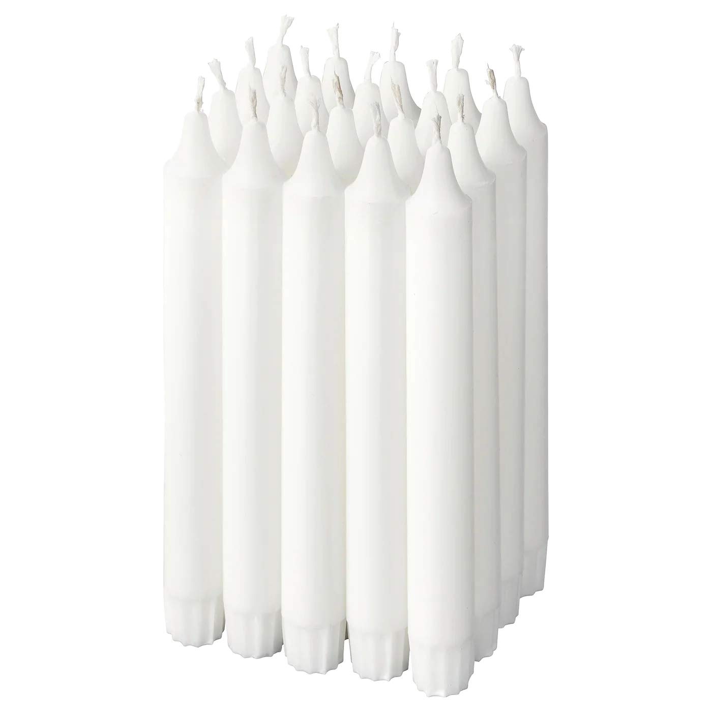My- Stylo Collection White Unscented Chandelier Candle, 19 Cm, 20 Pack, Product Size: Height: 19 Cm Diameter: 22 Mm Burning Time: 6 Hr Package Quantity: 20 Pack, Materials: 100% Stearin