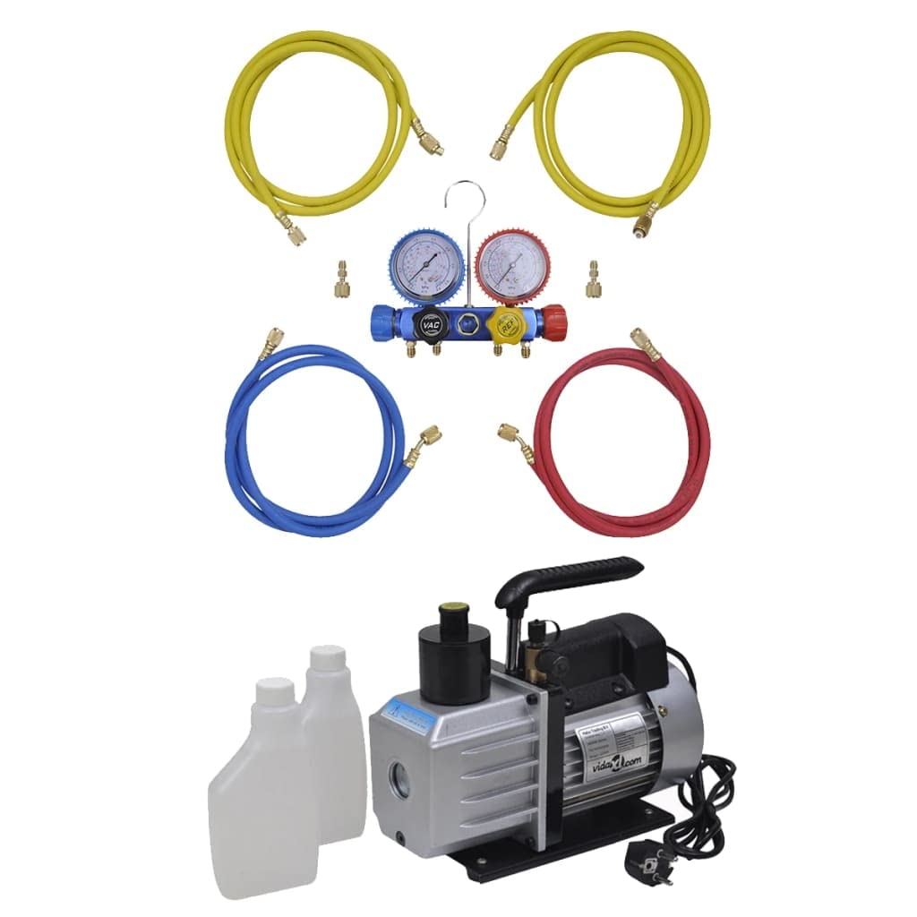 Vakuumpumpe 50 L/min Mit 4-Wege-Manometer-Set | Aluminiumgehäuse, Ölschauglas, Für Kfz-Klimaanlagen, Kühlsysteme, Blasgeformter Koffer