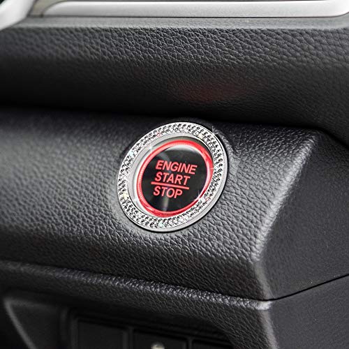 Image of ToBeQueen Car Bling Ring Crystal Car Stickers Rings Womens Car Decals,2Pcs Push Start Button Bling Ignition Ring Sticker,Bling Car Interior Accessory for Women,Silver