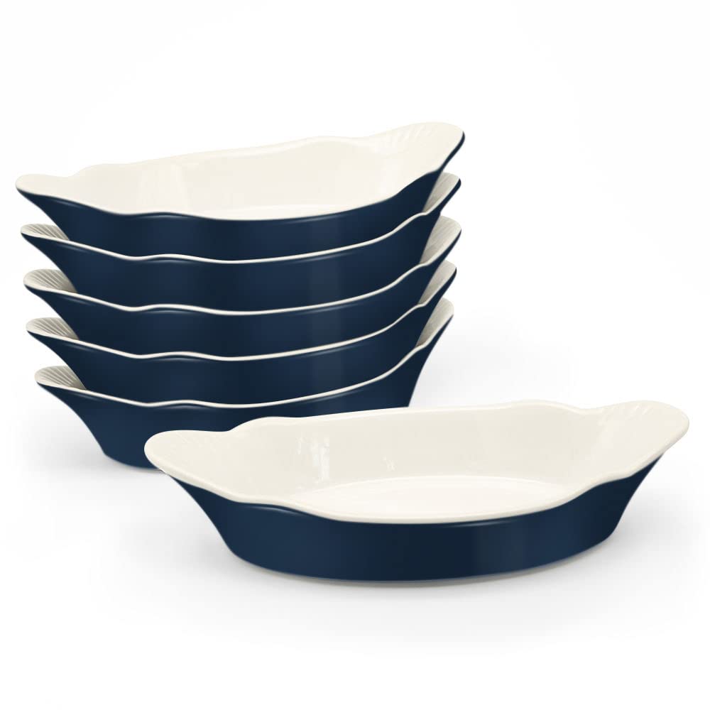 Kook Ceramic Au Gratin Baking Dishes, Individual Serving, for Casseroles, Lasagna & Cobblers, Oven, Microwave & Dishwasher Safe Bakeware, oz, Set of 6, White