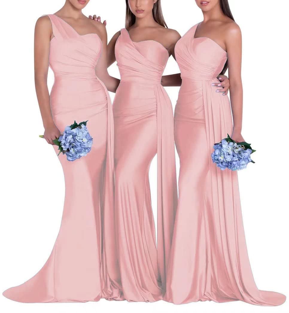 One Shoulder Bridesmaid Dresses for Women Satin Mermaid Formal Evening Dress Long