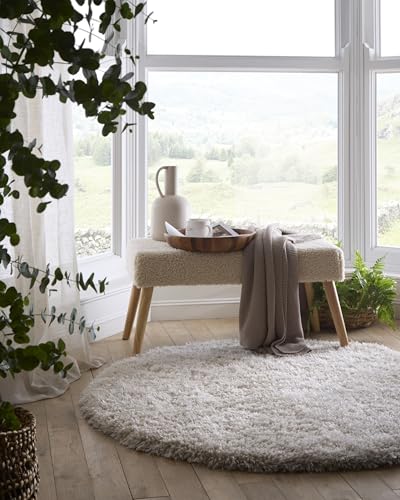 Lord of Rugs Shaggy Rug for Bedroom Living Room Fluffy Quality Hand Tufted Silky Soft Thick Pile Plain Non-Shedding Round Rug Cream, Circle 133x133 cm (4'5"x4'5")