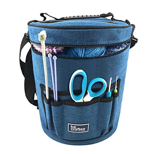 BeCraftee Yarn Bag/Knitting Bag. Portable, Light and Easy to Carry. Yarn Storage Bags Have Pockets for Crochet Hooks & Knitting Needles. Slits on Top to Protect Wool and Prevent Tangling.