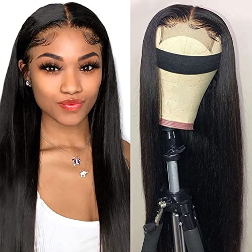 LONG YAO Lace Front Wigs Human Hair Straight 4x4 Lace Closure Wigs Human Hair Wigs for Black Women Human Hair Pre Plucked with Baby Hair Brazilian Straight Lace Front Wigs Human Hair 9A Natural Black (16 Inch, Straight 4x4 Lace Closure Wig)