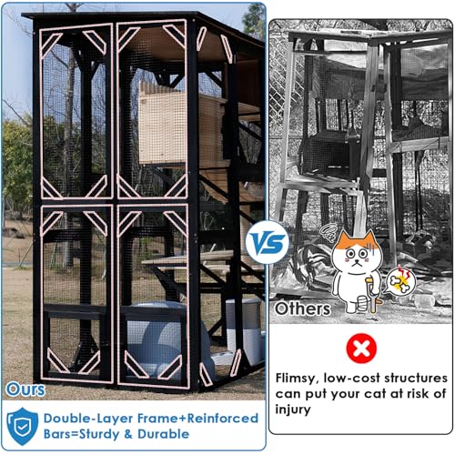 71.1" L Large Cat Catio Outdoor Cat Enclosure Window Acess, Walk-in Cat Cage Cat House for Multiple Indoor Outdoor Cats, Outside Patio 6 Doors Weatherproof Roof